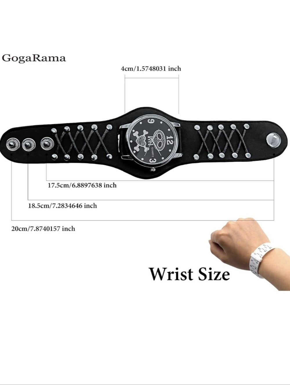 FUN Unisex Goth Black Skull Heart Cuff Watch - Picture 4 of 8